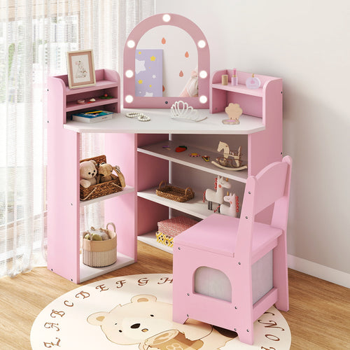 2-In-1 Kids Vanity Set with Lights for Toddlers 3+ Years Old, Pink