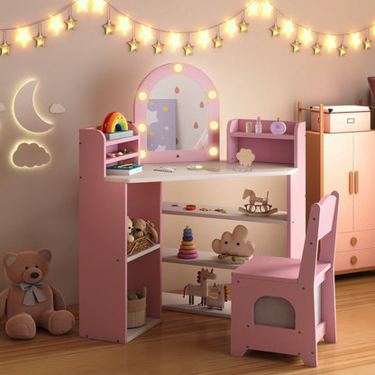 2-In-1 Kids Vanity Set with Lights for Toddlers 3+ Years Old, Pink