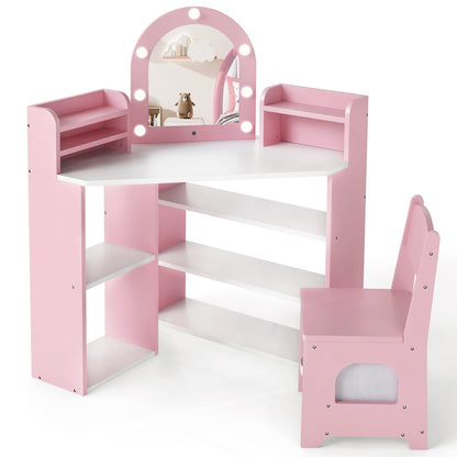 2-In-1 Kids Vanity Set with Lights for Toddlers 3+ Years Old, Pink