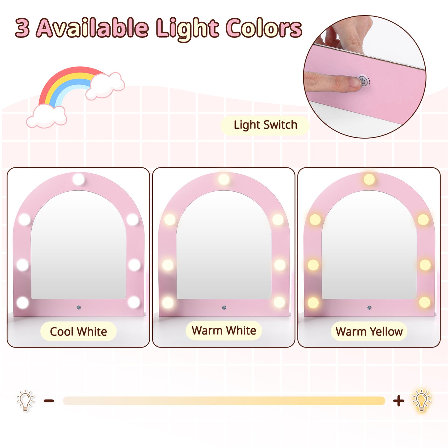 2-In-1 Kids Vanity Set with Lights for Toddlers 3+ Years Old, Pink