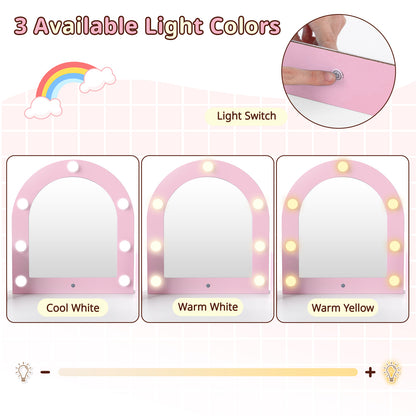 2-In-1 Kids Vanity Set with Lights for Toddlers 3+ Years Old, Pink