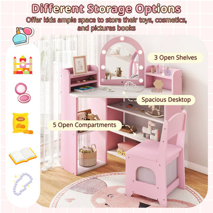 2-In-1 Kids Vanity Set with Lights for Toddlers 3+ Years Old, Pink