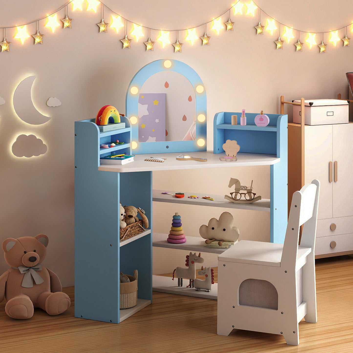 2-In-1 Kids Vanity Set with Lights for Toddlers 3+ Years Old, White