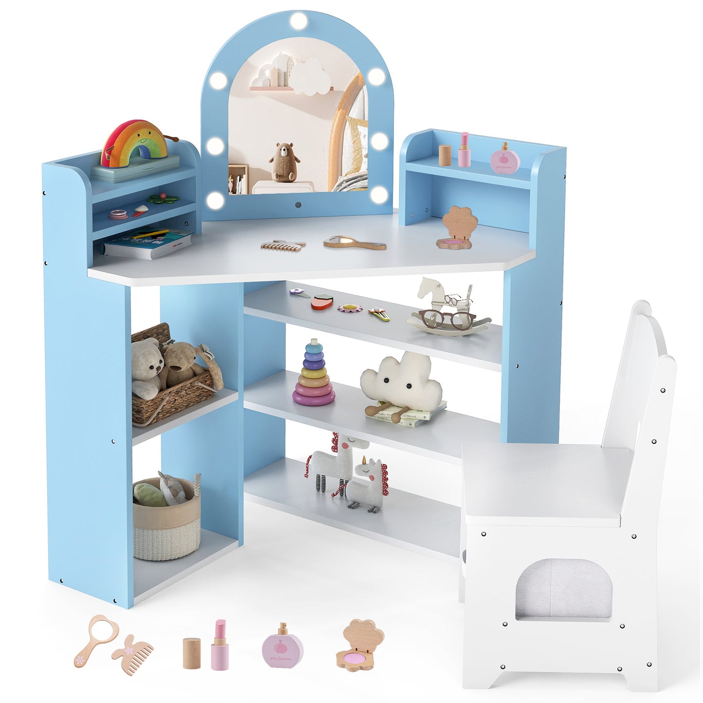 2-In-1 Kids Vanity Set with Lights for Toddlers 3+ Years Old, White Kids Vanities White at Gallery Canada