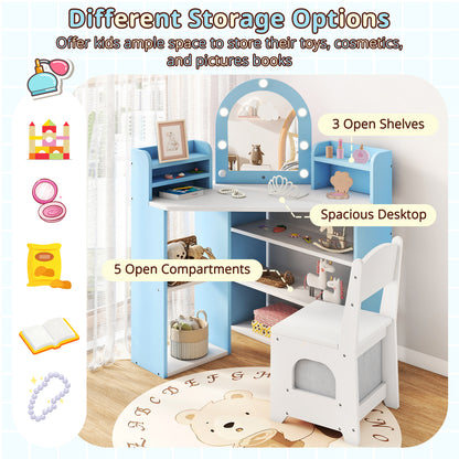 2-In-1 Kids Vanity Set with Lights for Toddlers 3+ Years Old, White