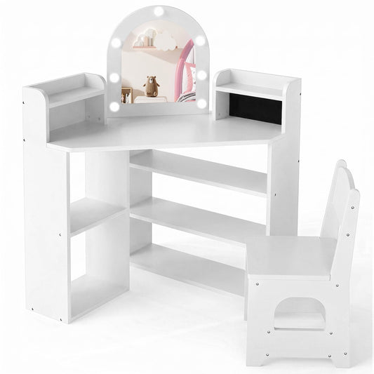 2-In-1 Kids Vanity Set with Lights, Ring Slots, White Kids Vanities White at Gallery Canada