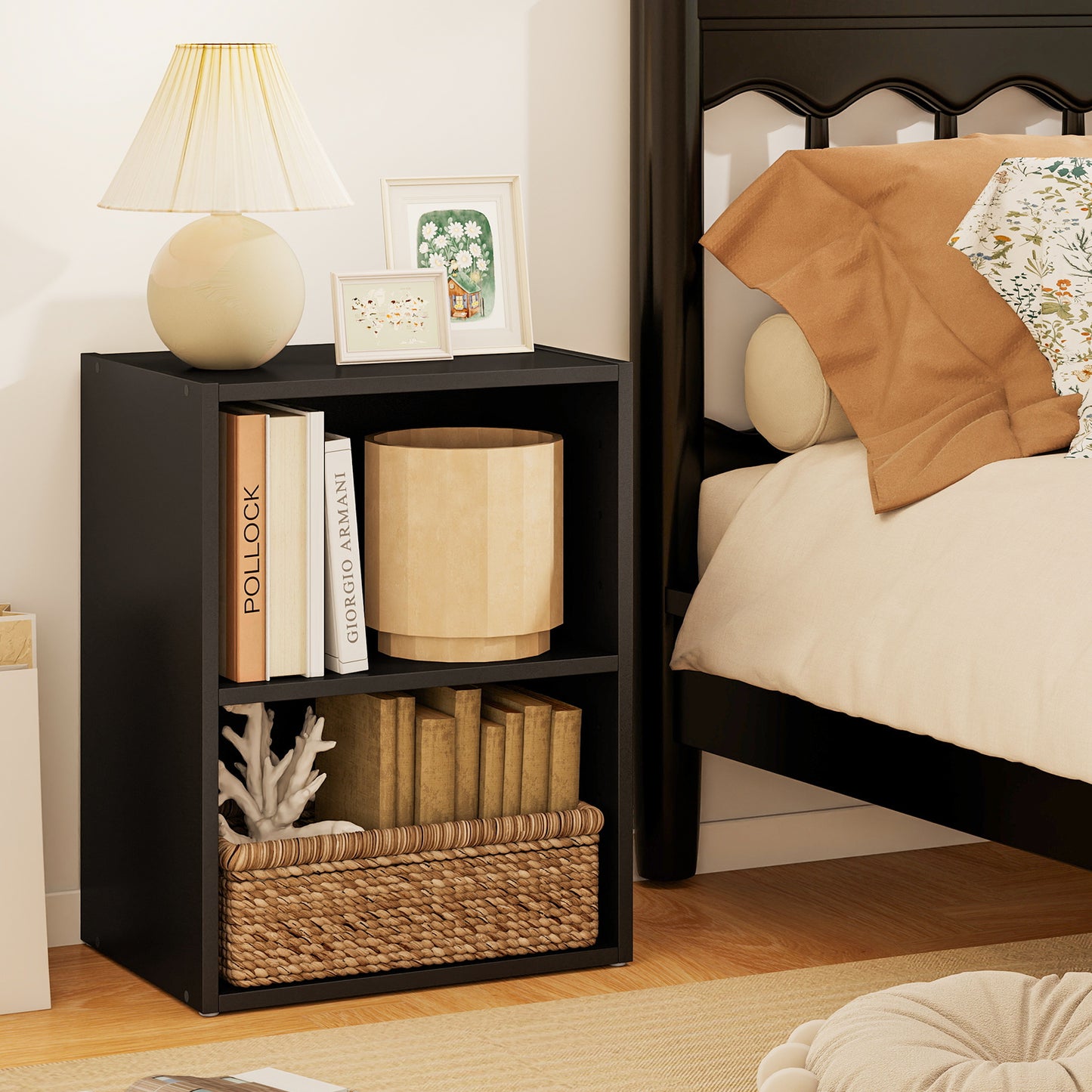 2-Layer Multifunctional Furniture Display Cabinet with Large Capacity Storage Space, Black Bookcases at Gallery Canada
