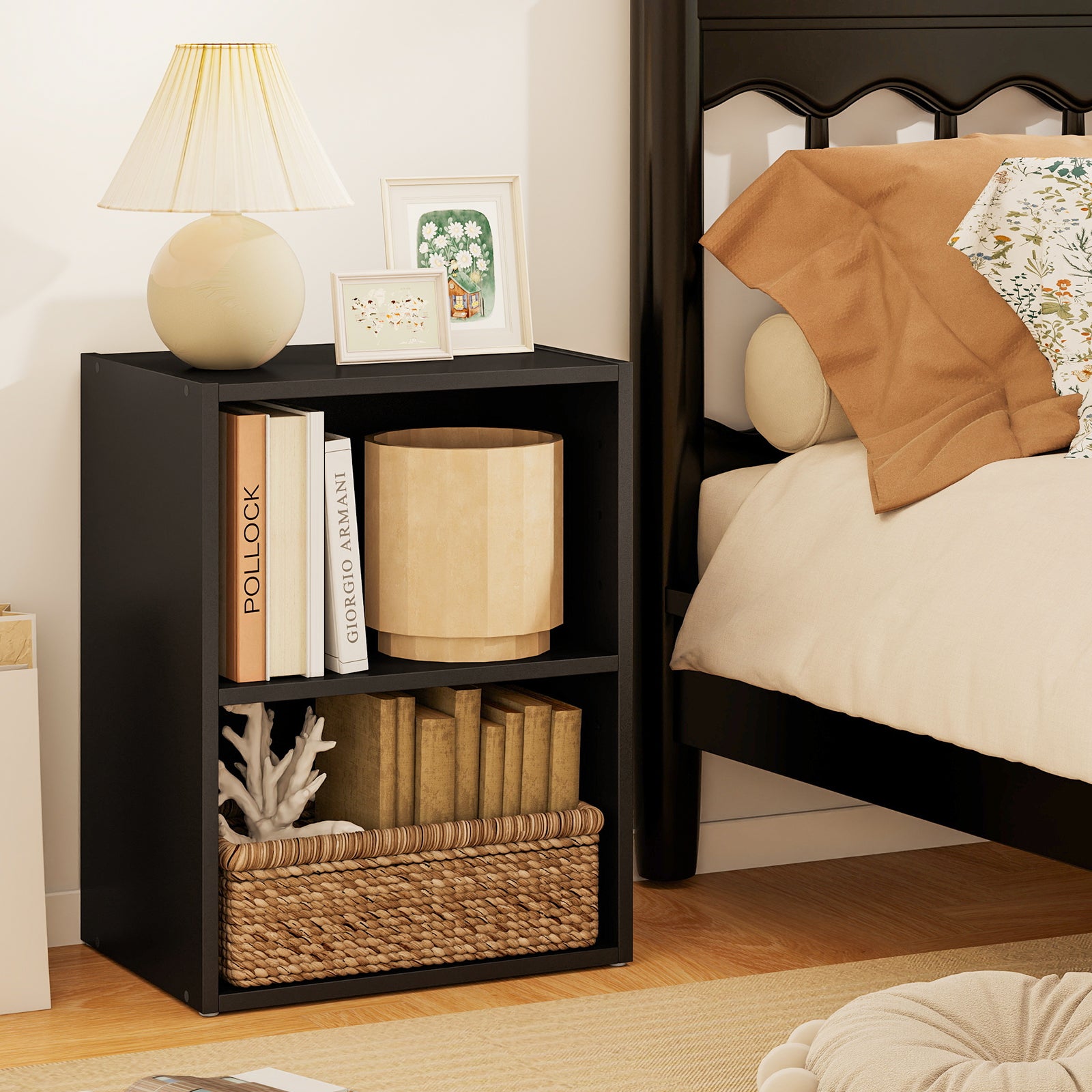 2-Layer Multifunctional Furniture Display Cabinet with Large Capacity Storage Space, Black Bookcases at Gallery Canada
