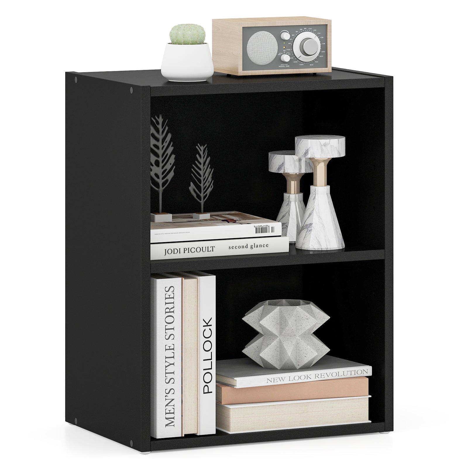 2-Layer Multifunctional Furniture Display Cabinet with Large Capacity Storage Space, Black Bookcases at Gallery Canada