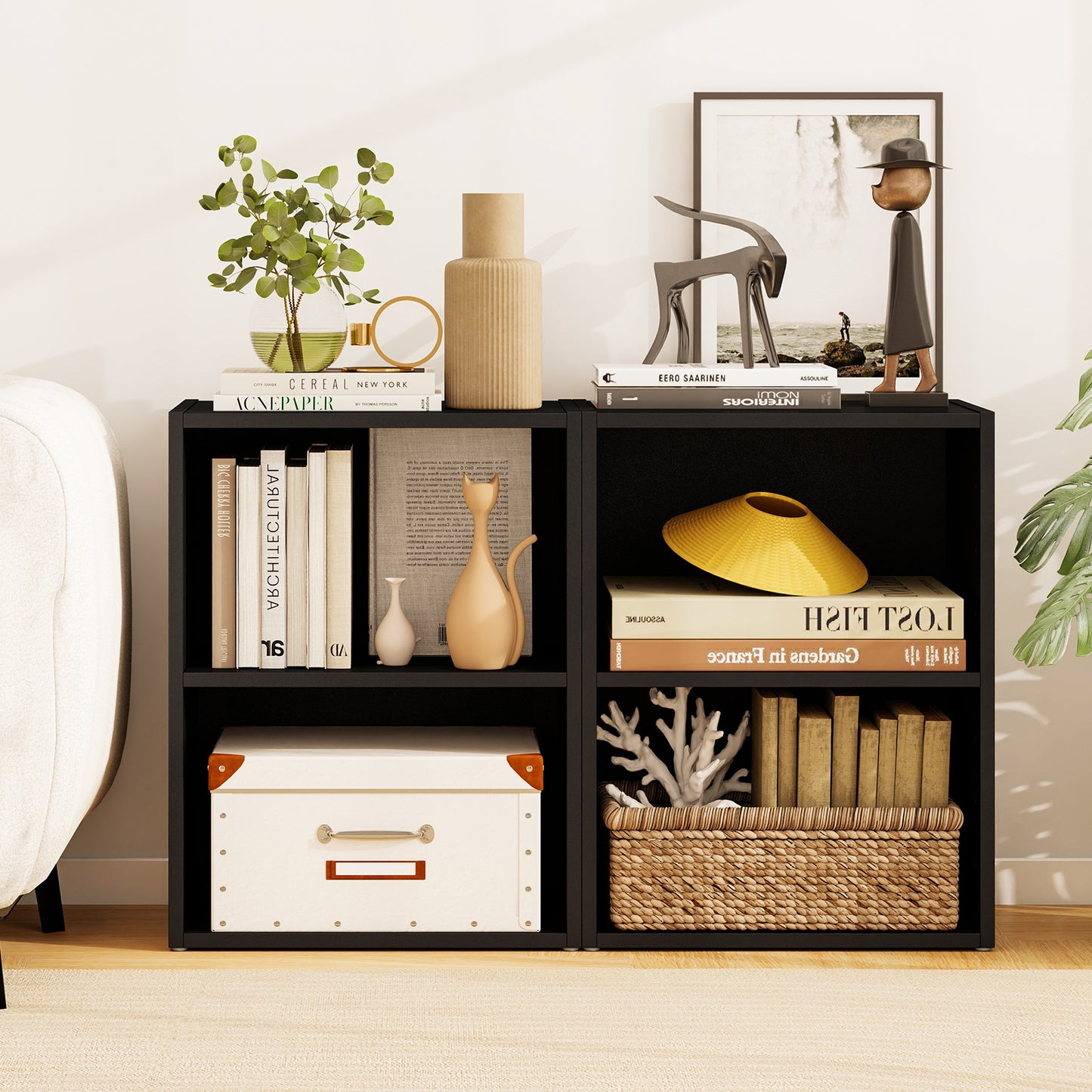 2-Layer Multifunctional Furniture Display Cabinet with Large Capacity Storage Space, Black Bookcases at Gallery Canada