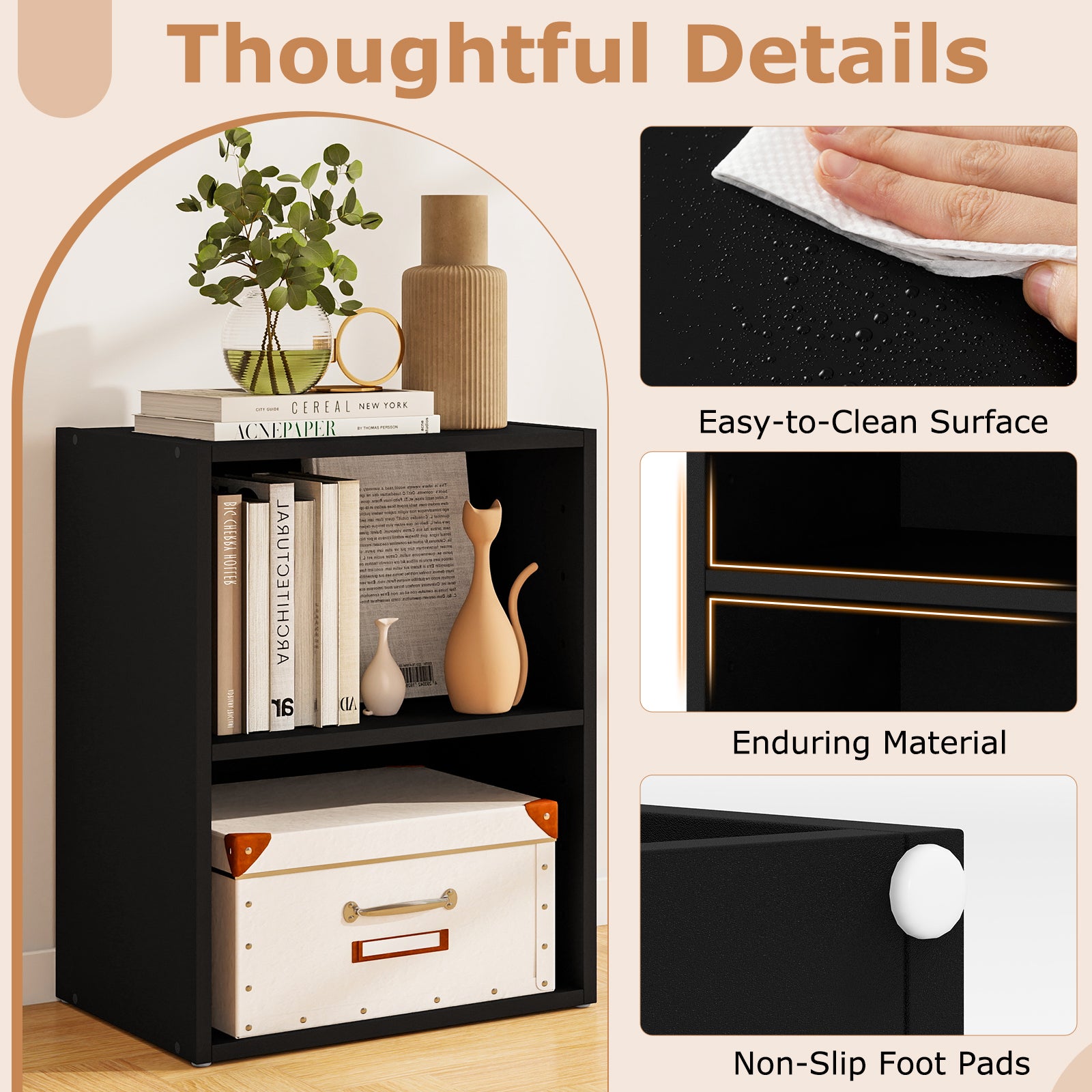 2-Layer Multifunctional Furniture Display Cabinet with Large Capacity Storage Space, Black Bookcases at Gallery Canada