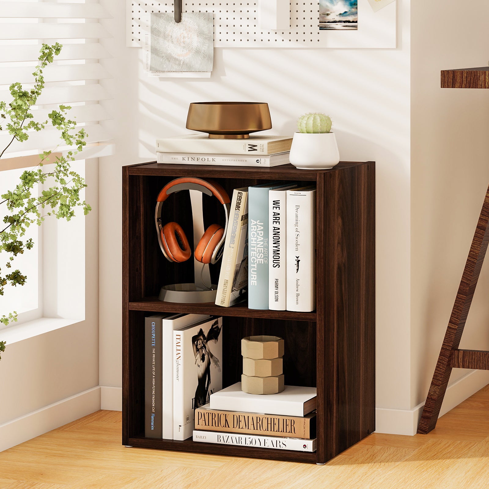 2-Layer Multifunctional Furniture Display Cabinet with Large Capacity Storage Space, Walnut Bookcases at Gallery Canada