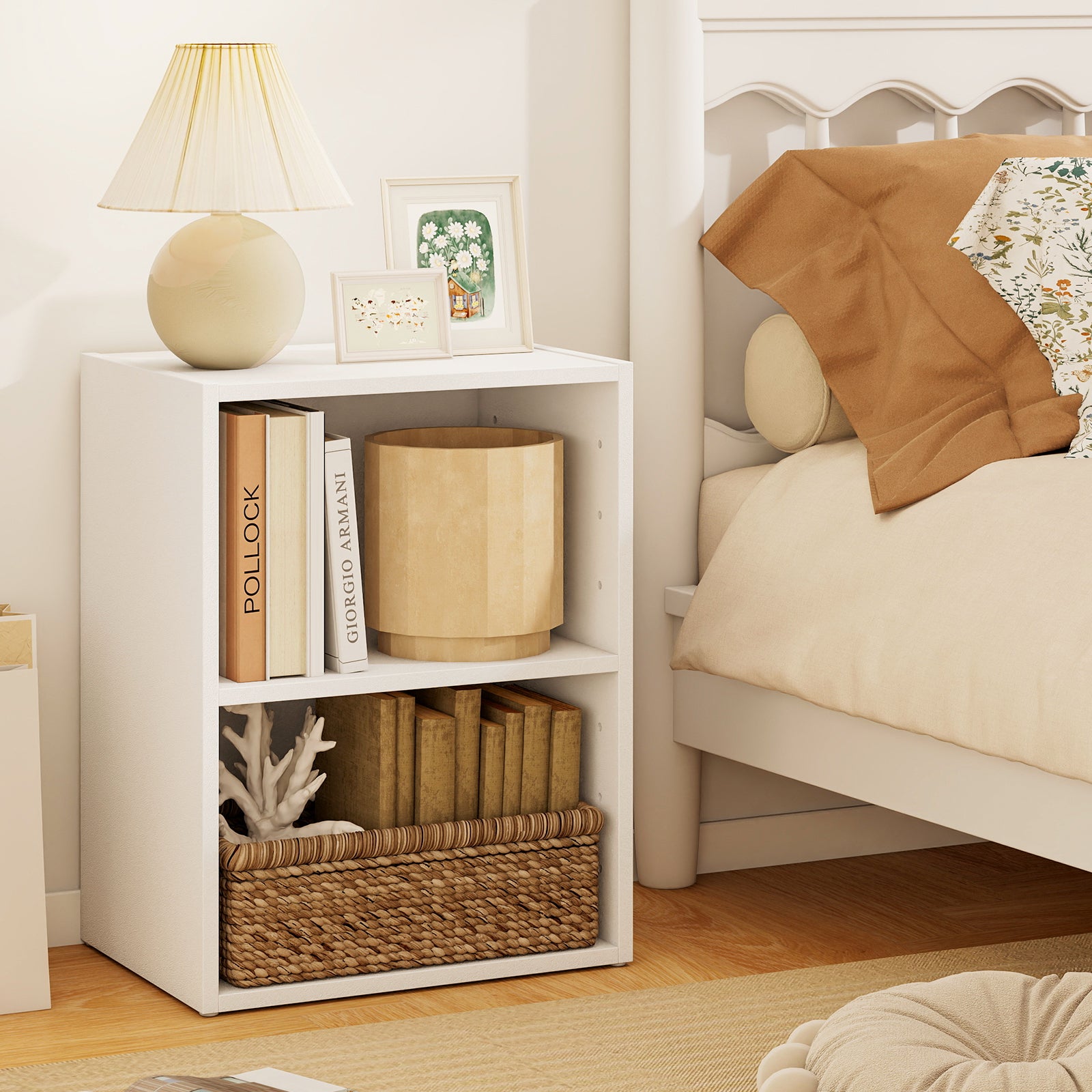 2-Layer Multifunctional Furniture Display Cabinet with Large Capacity Storage Space, White Bookcases at Gallery Canada