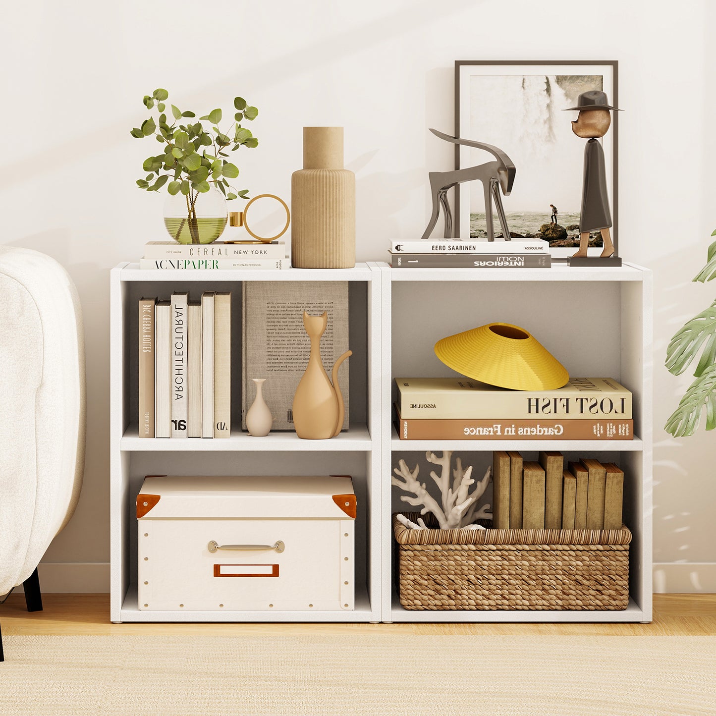 2-Layer Multifunctional Furniture Display Cabinet with Large Capacity Storage Space, White Bookcases at Gallery Canada