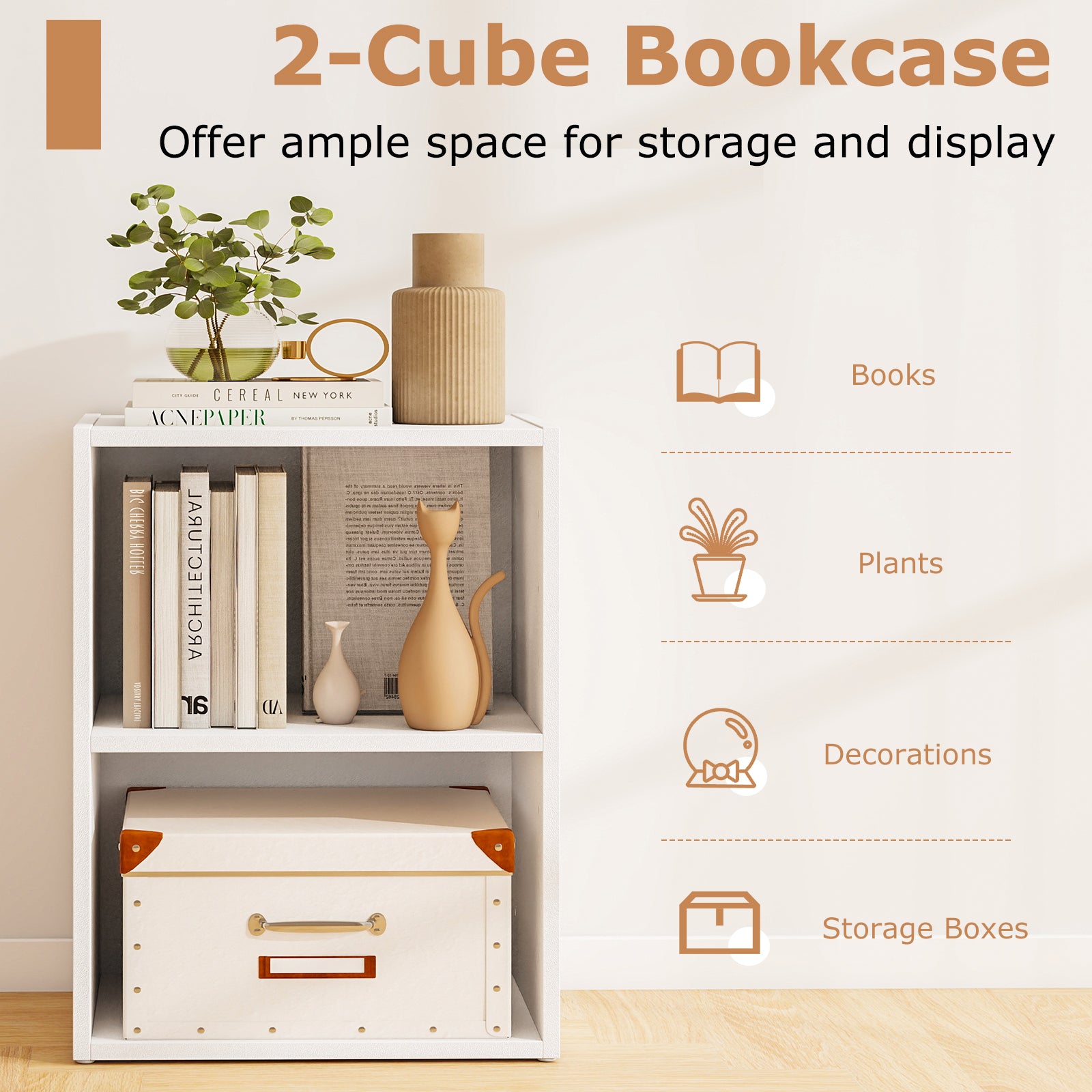 2-Layer Multifunctional Furniture Display Cabinet with Large Capacity Storage Space, White Bookcases at Gallery Canada