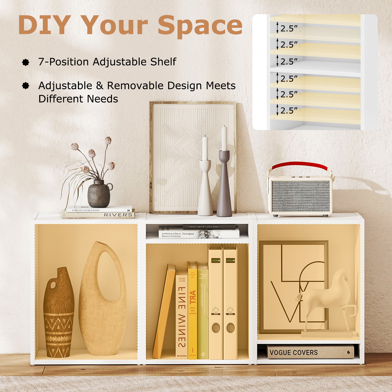 2-Layer Multifunctional Furniture Display Cabinet with Large Capacity Storage Space, White Bookcases at Gallery Canada