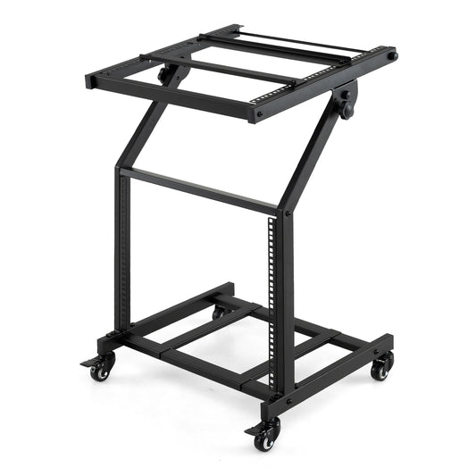 2 Layer Professional Audio Rack Mount with Adjustable Crossbars, Black