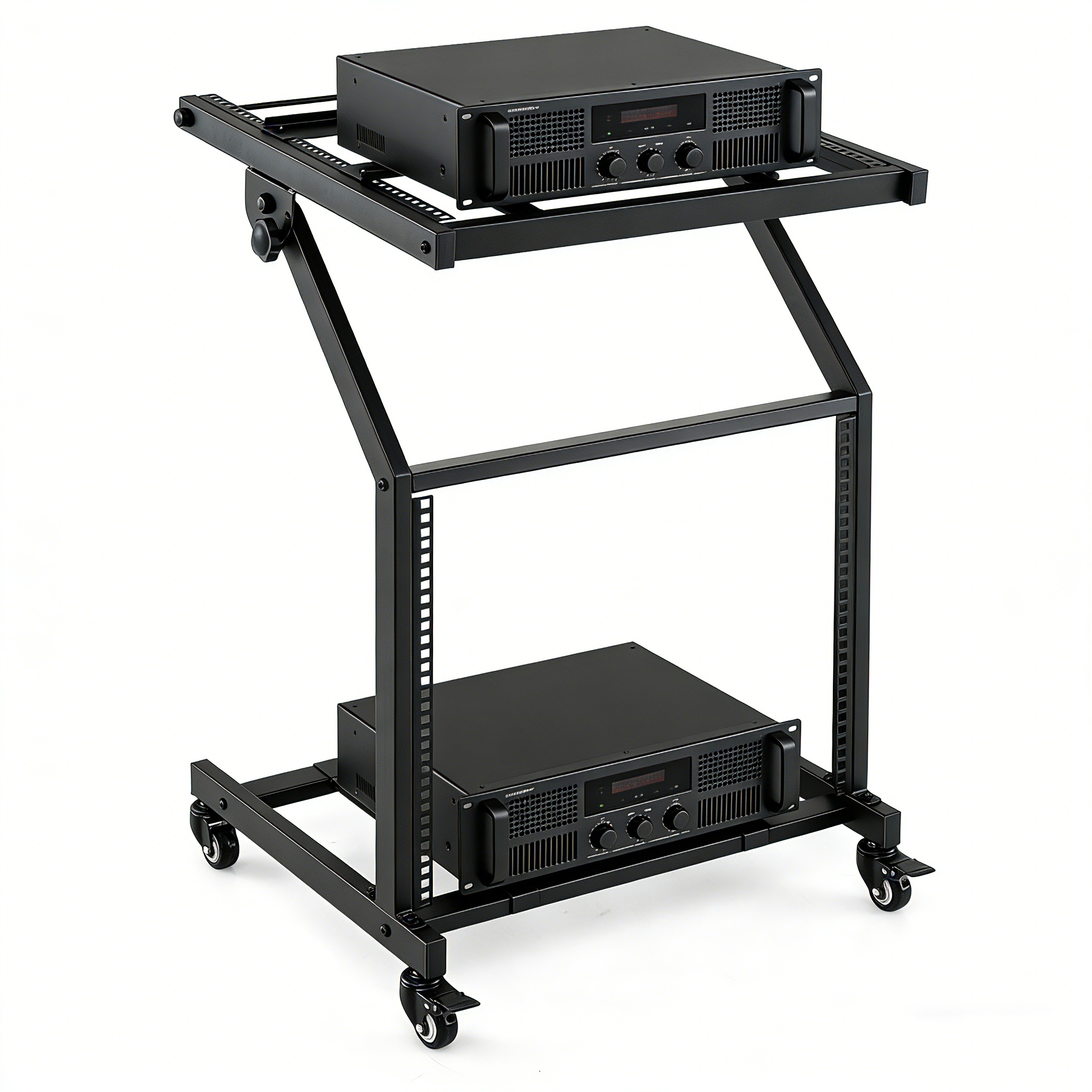 2 Layer Professional Audio Rack Mount with Adjustable Crossbars, Black Musical Instruments at Gallery Canada