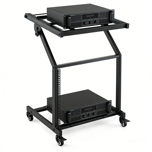 2 Layer Professional Audio Rack Mount with Adjustable Crossbars, Black