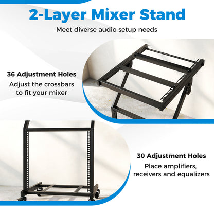 2 Layer Professional Audio Rack Mount with Adjustable Crossbars, Black Musical Instruments at Gallery Canada