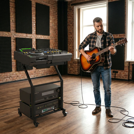 2 Layer Professional Audio Rack Mount with Adjustable Crossbars, Black Musical Instruments Black at Gallery Canada