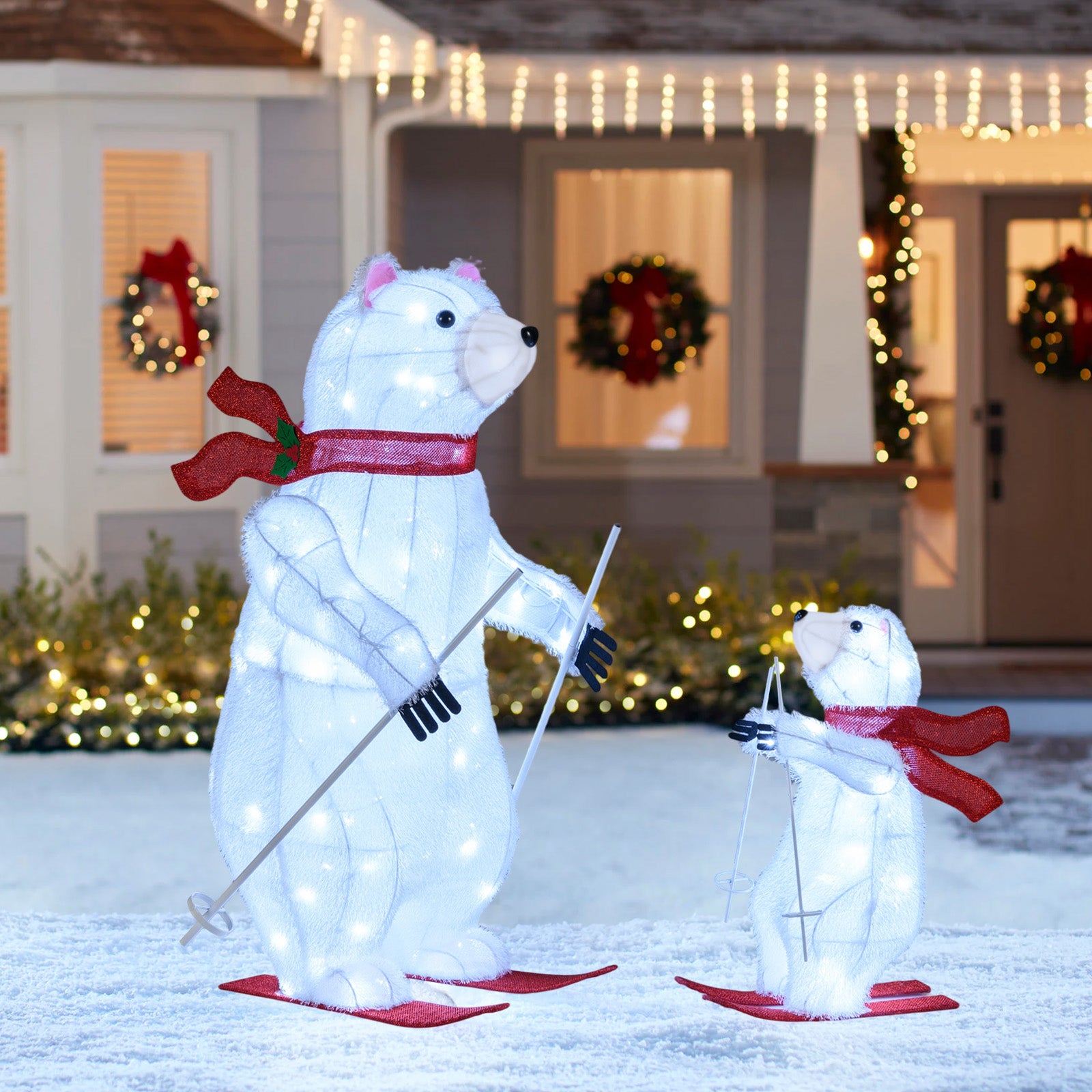 2 PCS Animated Skiing Polar Bears, Pre-lit Christmas Decoration, White Christmas at Gallery Canada