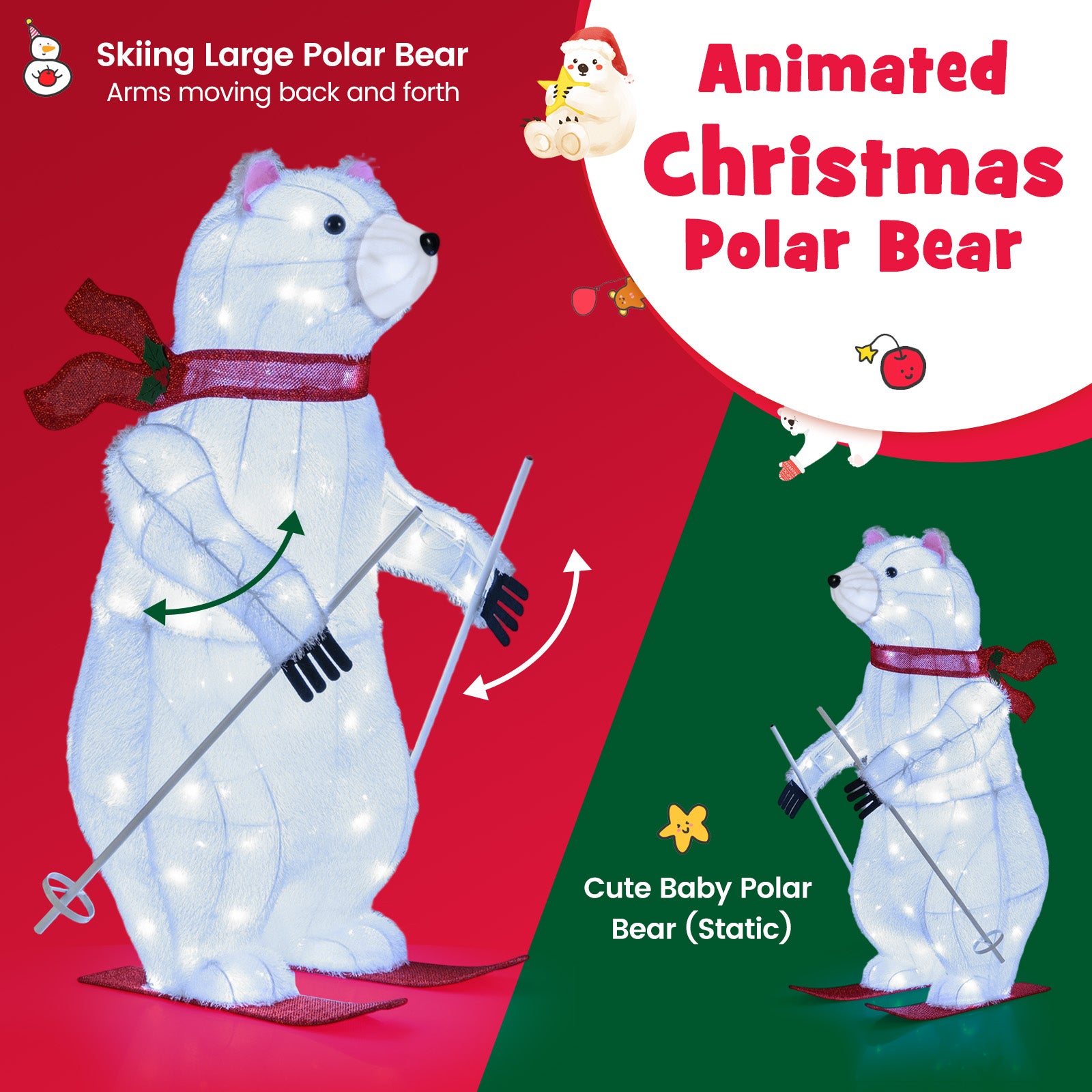 2 PCS Animated Skiing Polar Bears, Pre-lit Christmas Decoration, White Christmas at Gallery Canada