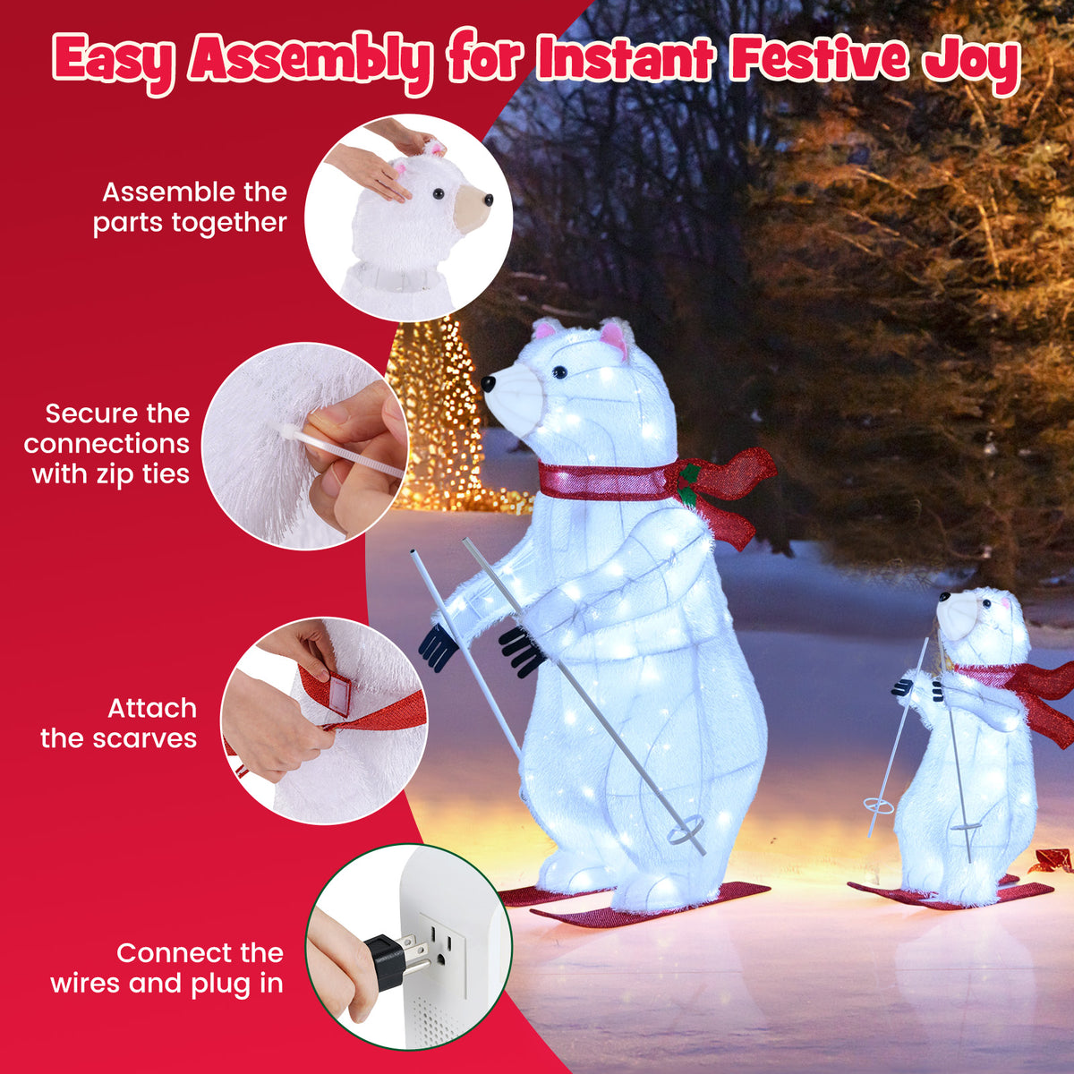 2 PCS Animated Skiing Polar Bears, Pre-lit Christmas Decoration, White Christmas at Gallery Canada