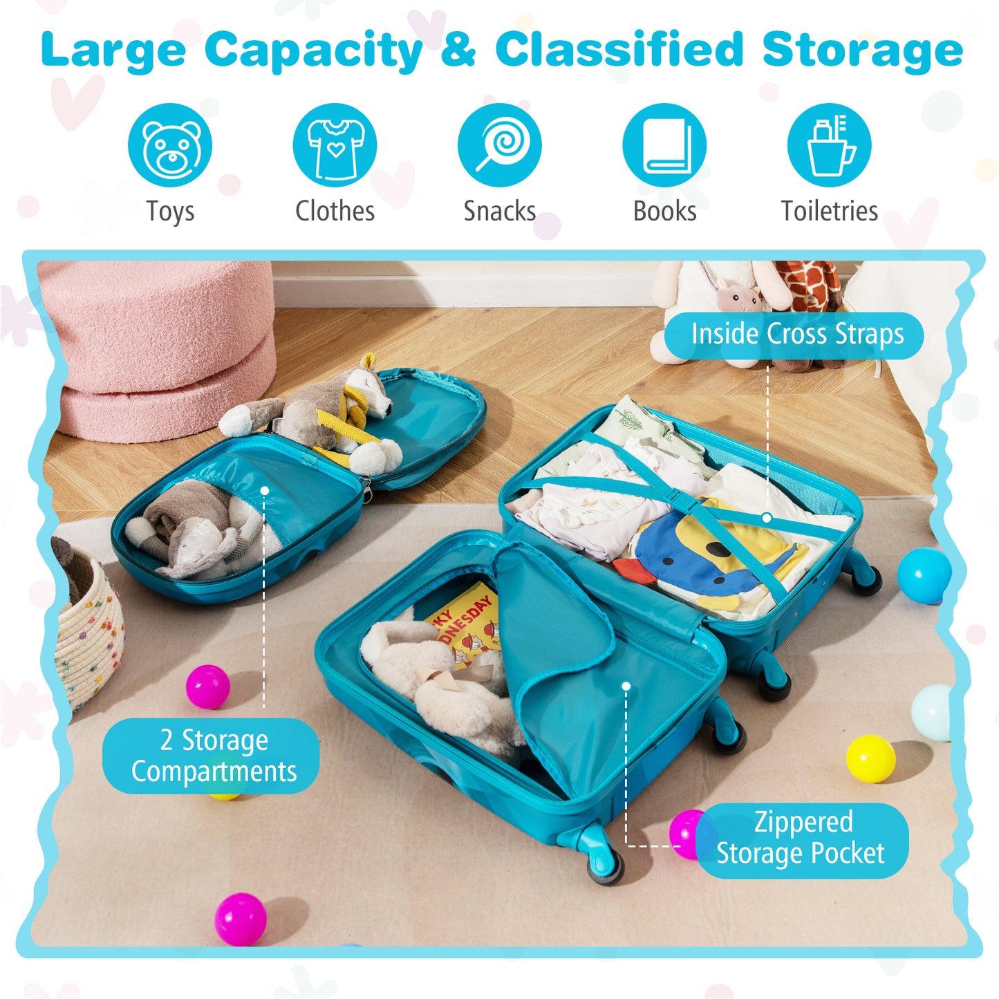 2 PCS Kid Luggage Set With Spinner Wheels for Children Boys Girls, Navy Kids Luggage at Gallery Canada