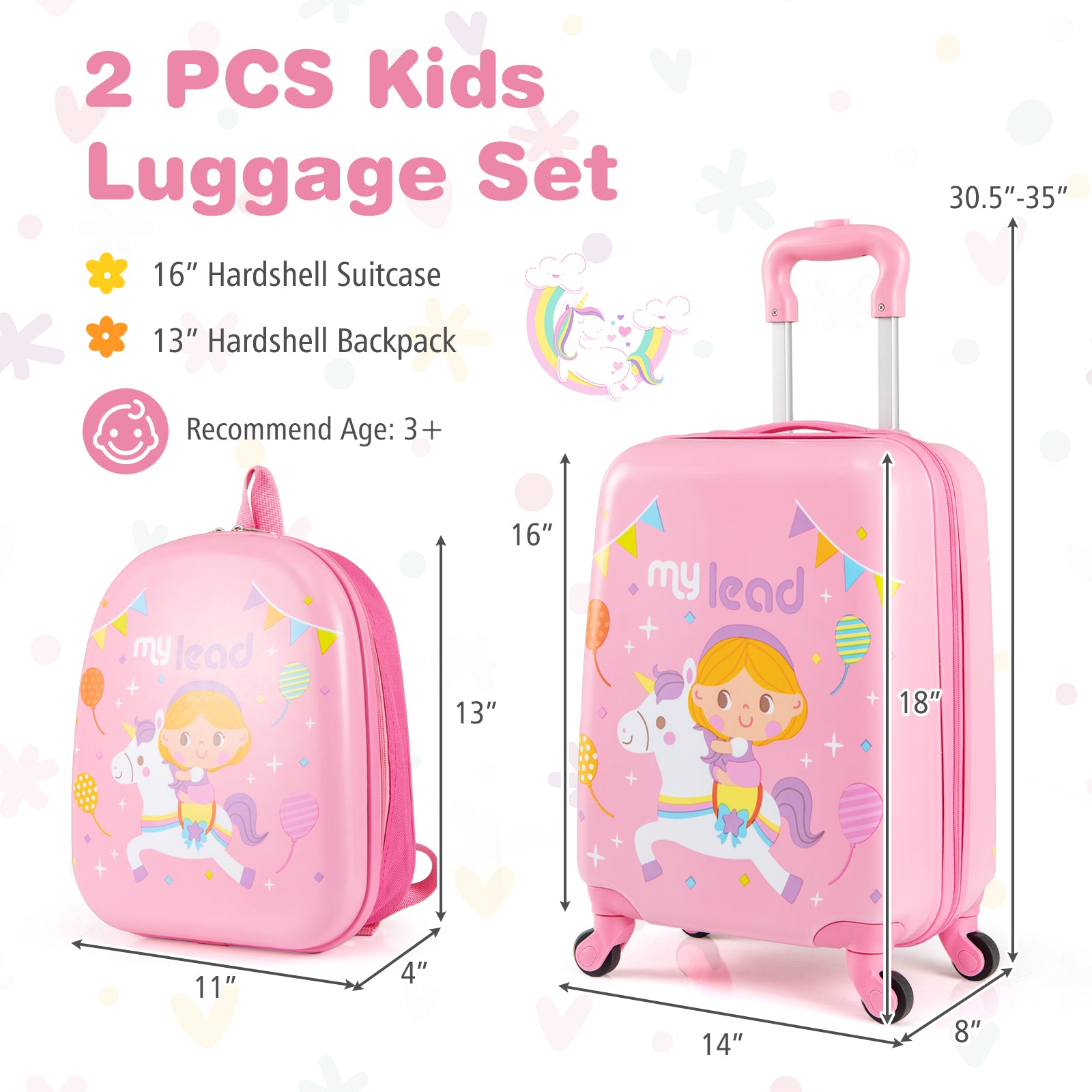 2 PCS Kid Luggage Set With Spinner Wheels for Children Boys Girls, Pink Kids Luggage at Gallery Canada