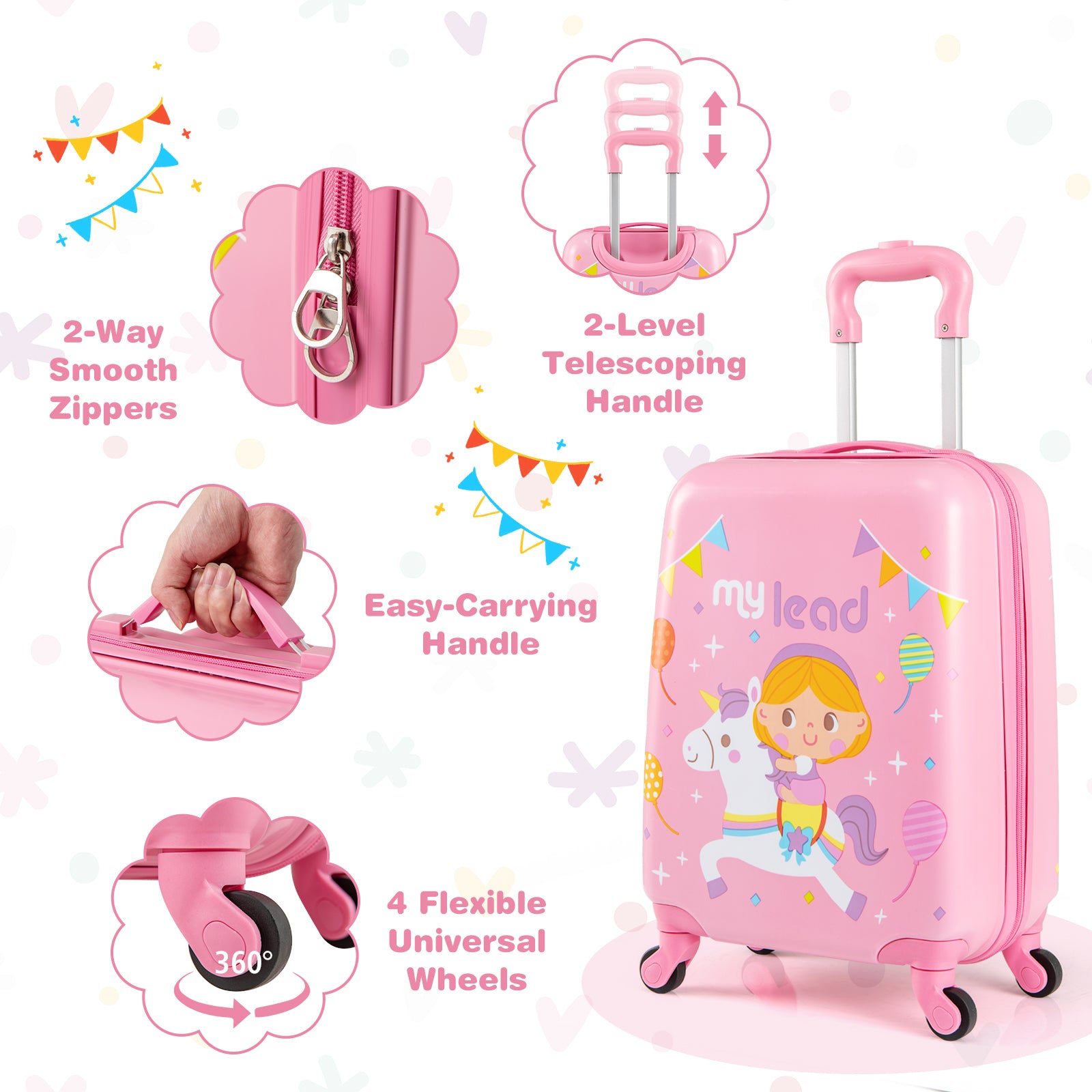 2 PCS Kid Luggage Set With Spinner Wheels for Children Boys Girls, Pink Kids Luggage at Gallery Canada