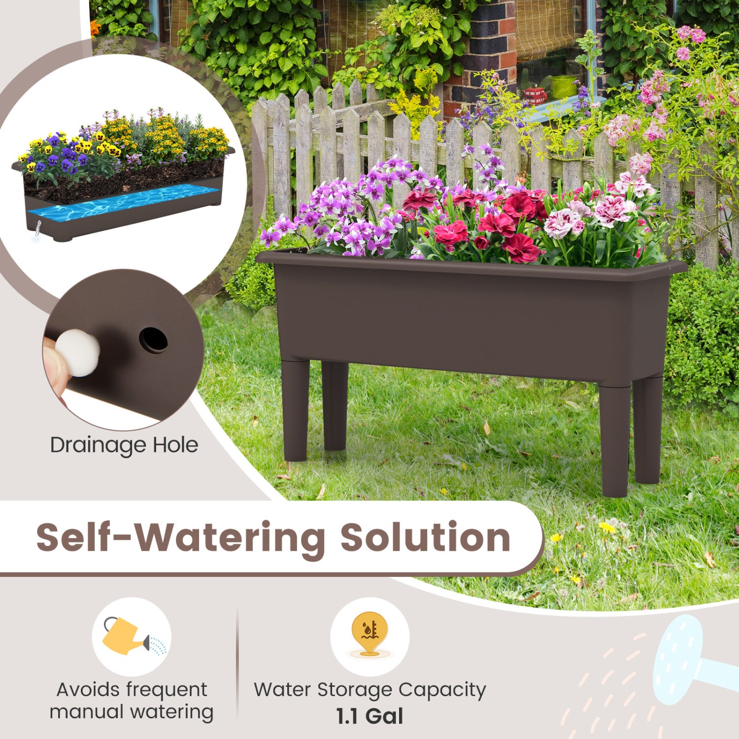 2 Pcs Raised Garden Bed, Self Watering Planter Box, Detachable Legs, Coffee Raised Garden Beds at Gallery Canada