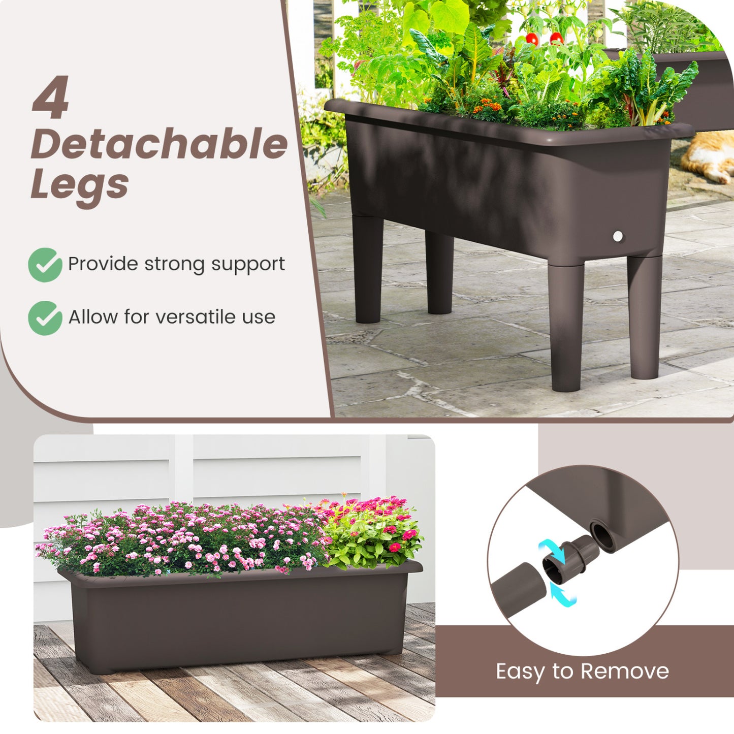 2 Pcs Raised Garden Bed, Self Watering Planter Box, Detachable Legs, Coffee Raised Garden Beds at Gallery Canada