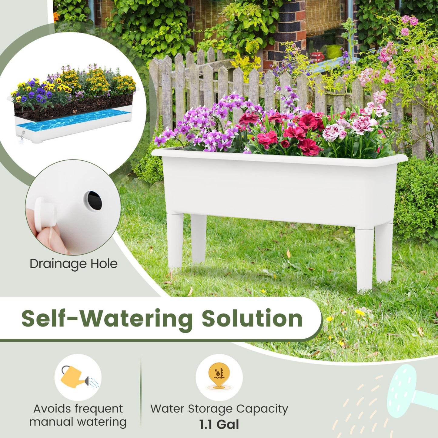 2 PCS Raised Garden Beds, Self-Watering Planter Box, White Raised Garden Beds at Gallery Canada