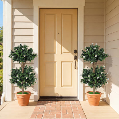 2 Pack 36" Artificial Boxwood Topiary Tree, 41 Blossoms, White Faux Plants at Gallery Canada