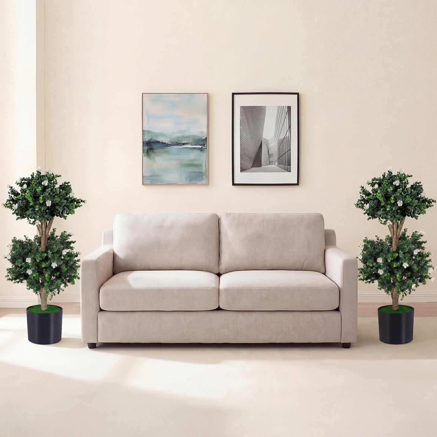 2 Pack 36" Artificial Boxwood Topiary Tree, 41 Blossoms, White Faux Plants at Gallery Canada
