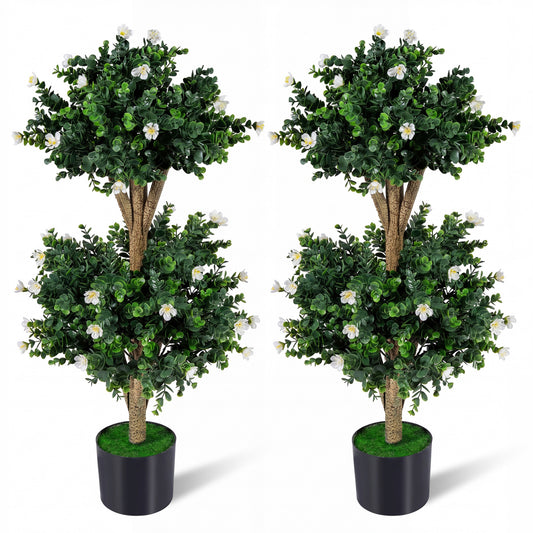 2 Pack 36" Artificial Boxwood Topiary Tree, 41 Blossoms, White Faux Plants White at Gallery Canada
