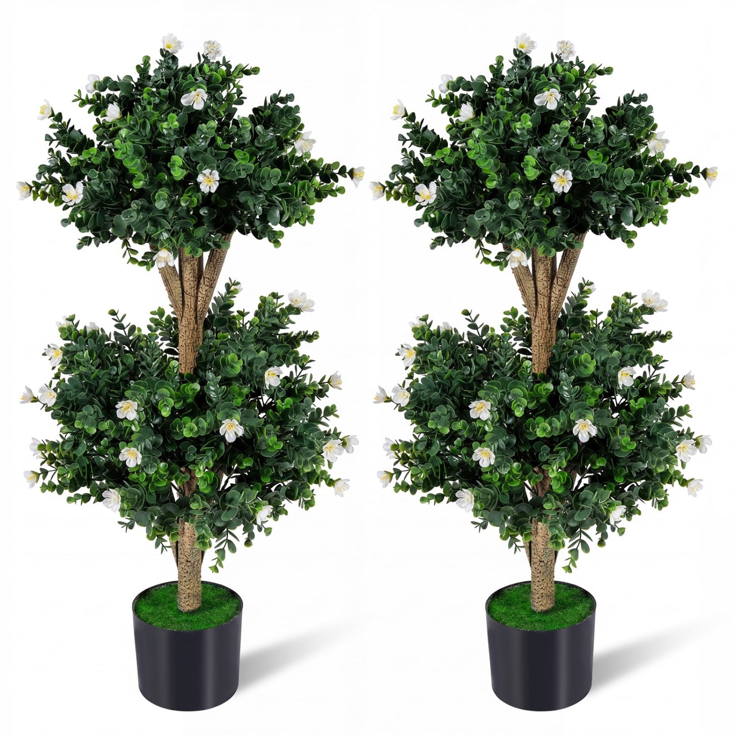 2 Pack 36" Artificial Boxwood Topiary Tree, 41 Blossoms, White Faux Plants at Gallery Canada