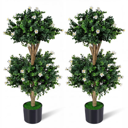 2 Pack 36" Artificial Boxwood Topiary Tree, 41 Blossoms, White Faux Plants at Gallery Canada