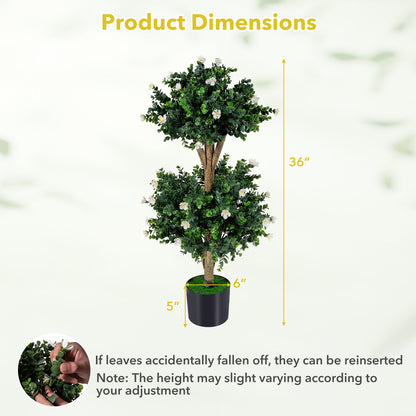 2 Pack 36" Artificial Boxwood Topiary Tree, 41 Blossoms, White Faux Plants at Gallery Canada