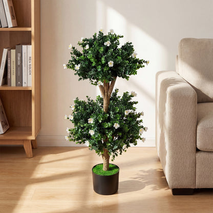 2 Pack 36" Artificial Boxwood Topiary Tree, 41 Blossoms, White Faux Plants at Gallery Canada