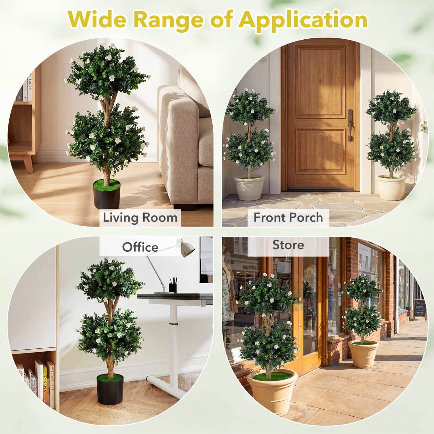 2 Pack 36" Artificial Boxwood Topiary Tree, 41 Blossoms, White Faux Plants at Gallery Canada