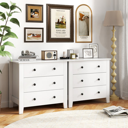 2-Pack 3 Drawer Dresser Chest, Bedside Table, White