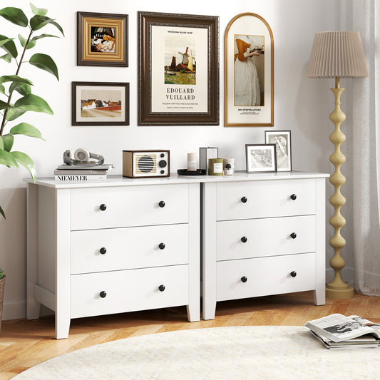 2-Pack 3 Drawer Dresser Chest, Bedside Table, White Dressers & Chests White at Gallery Canada