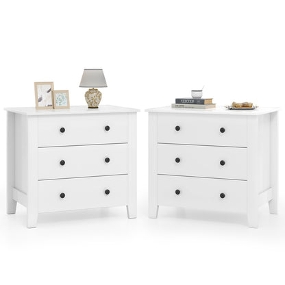 2-Pack 3 Drawer Dresser Chest, Bedside Table, White