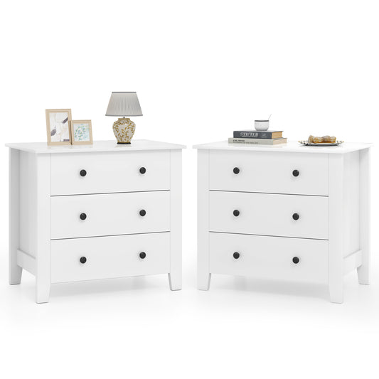 2-Pack 3 Drawer Dresser Chest, Bedside Table, White Dressers & Chests White at Gallery Canada