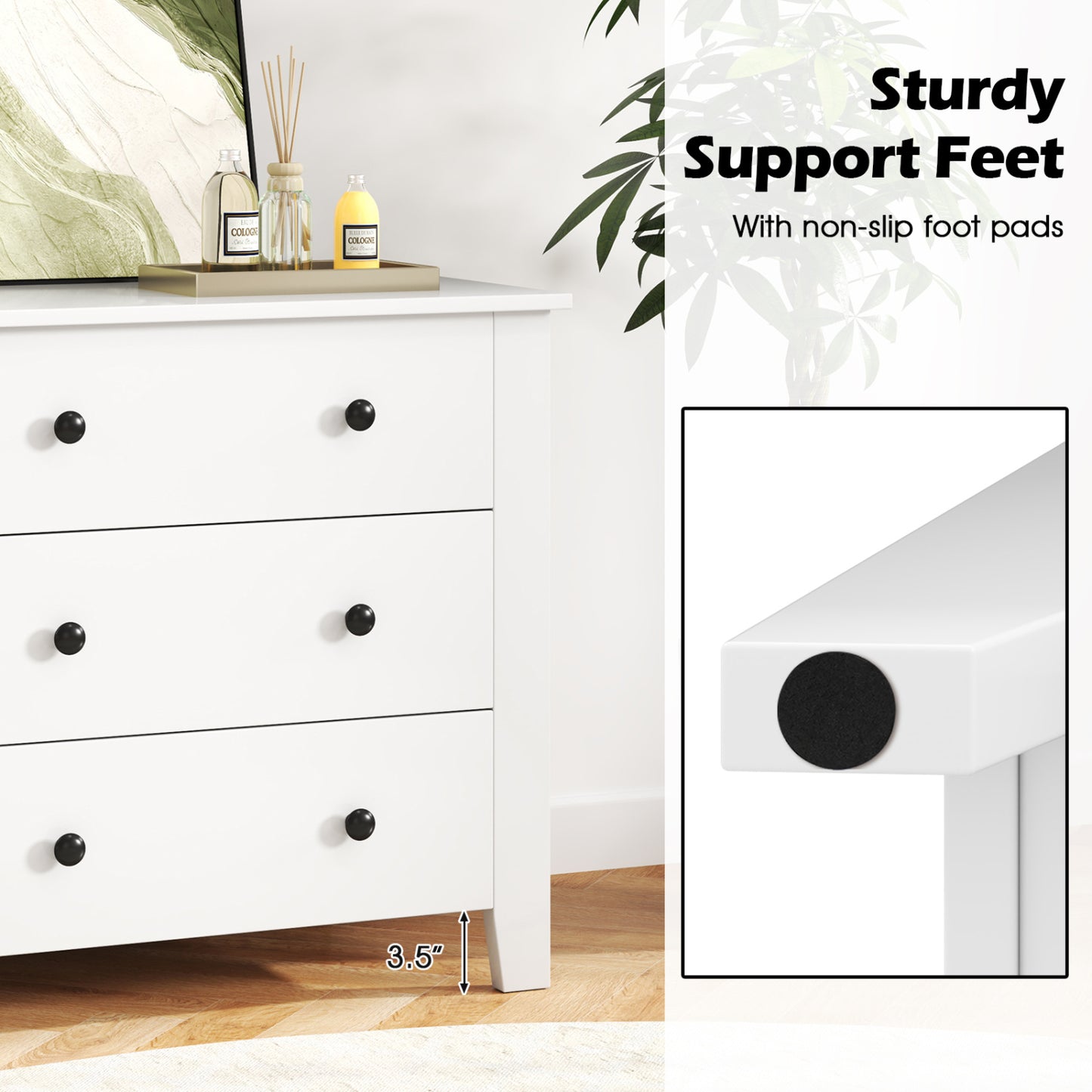 2-Pack 3 Drawer Dresser Chest, Bedside Table, White