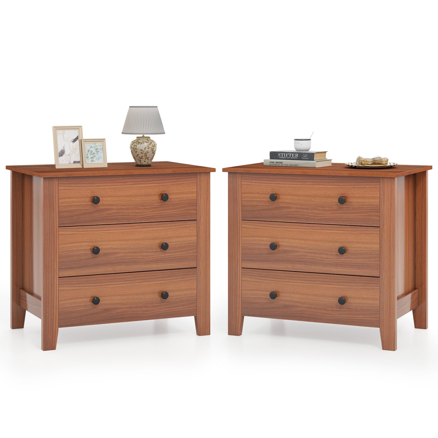 2-Pack 3 Drawer Dresser Chest, Walnut