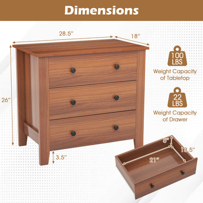 2-Pack 3 Drawer Dresser Chest, Walnut