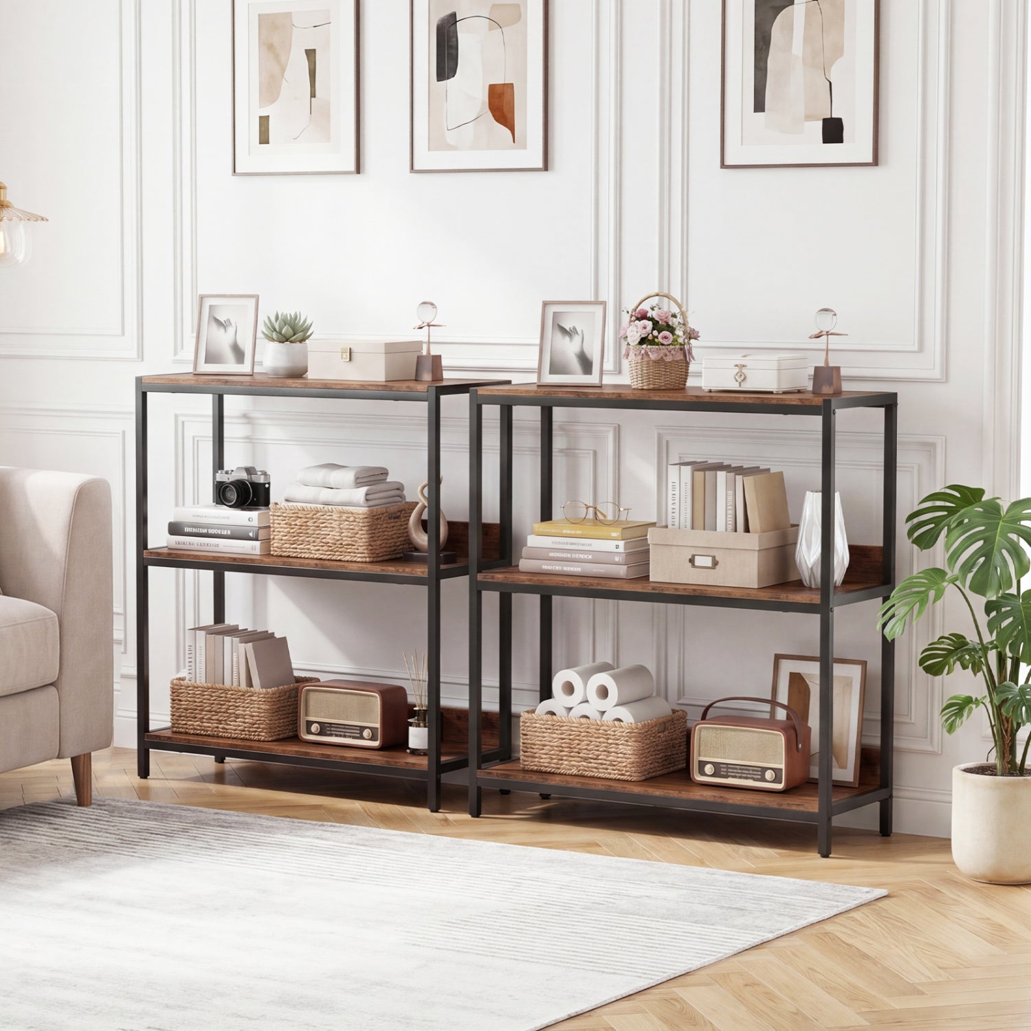 2-Pack 3-Tier Industrial Bookshelf, Metal Frame Cabinets & Chests at Gallery Canada